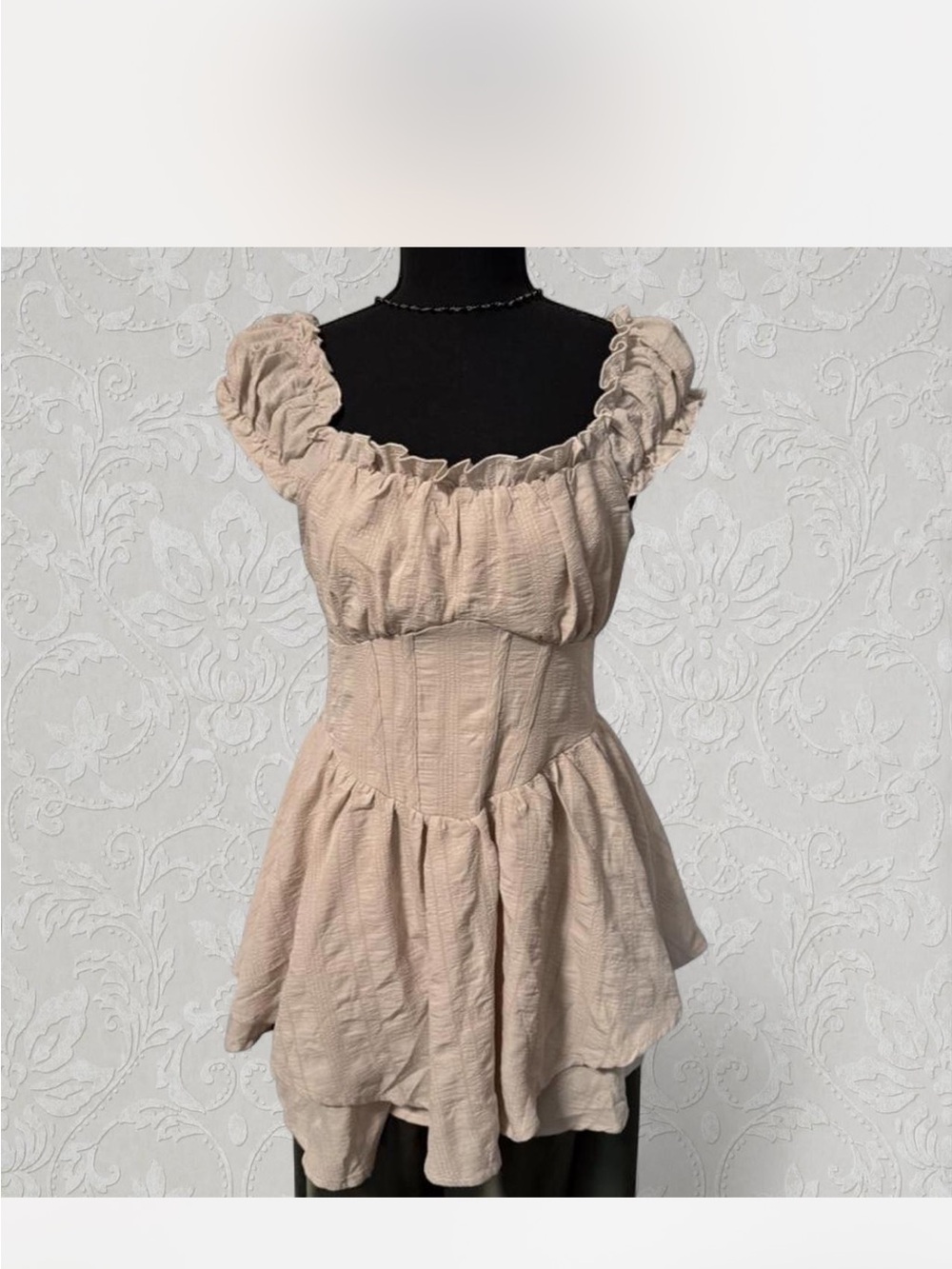Ruffled Corset Waist Cream Mini Dress/ romper